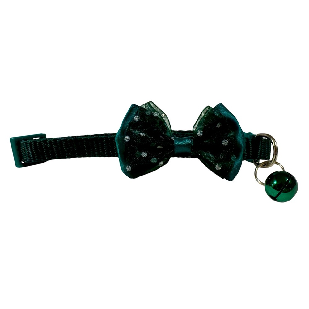 NWOT green Polkadot bow tie kitty cat pet jingle bell 13” collar